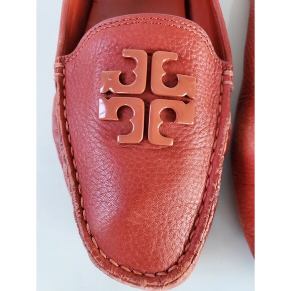 Tory Burch LOWELL 2 Orange Leather Driving Moccasin Loafers Size 9.5M Loafers - Picture 3 of 12